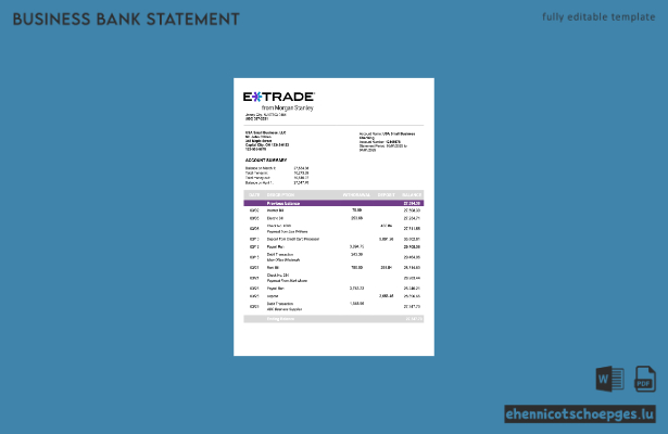 US Etrade Firmenkontoauszug (Word- und PDF-Beispiel)